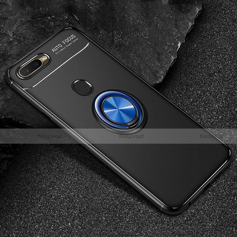 Ultra-thin Silicone Gel Soft Case Cover with Magnetic Finger Ring Stand A02 for Oppo AX7 Blue and Black