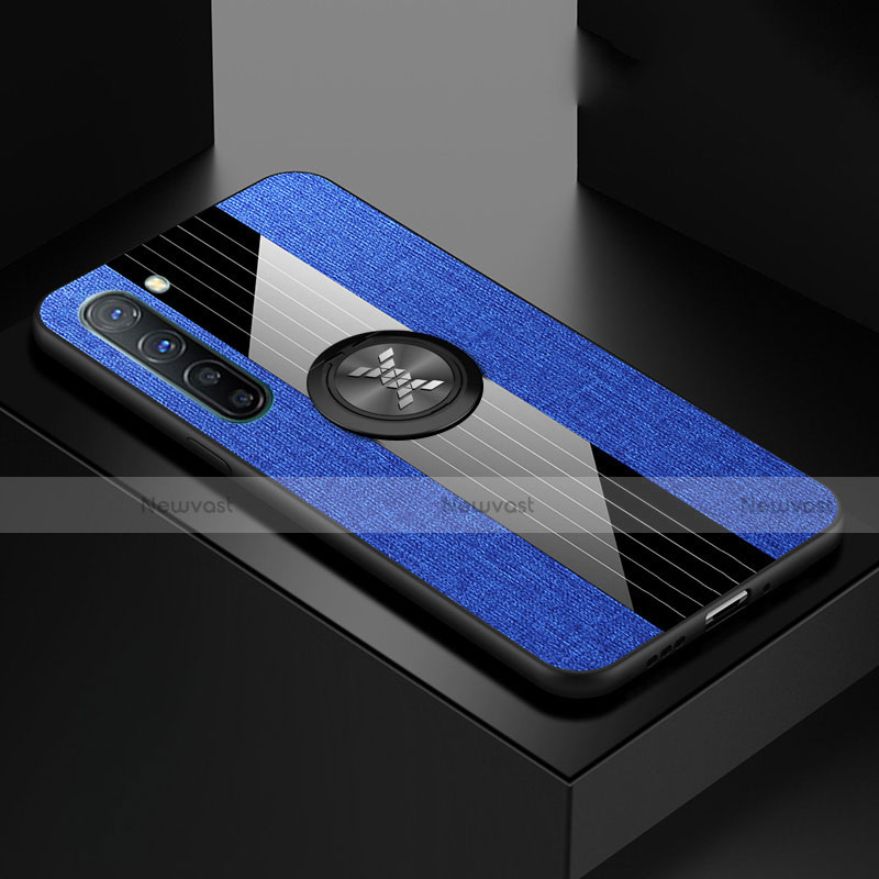 Ultra-thin Silicone Gel Soft Case Cover with Magnetic Finger Ring Stand A02 for Oppo Find X2 Lite Blue