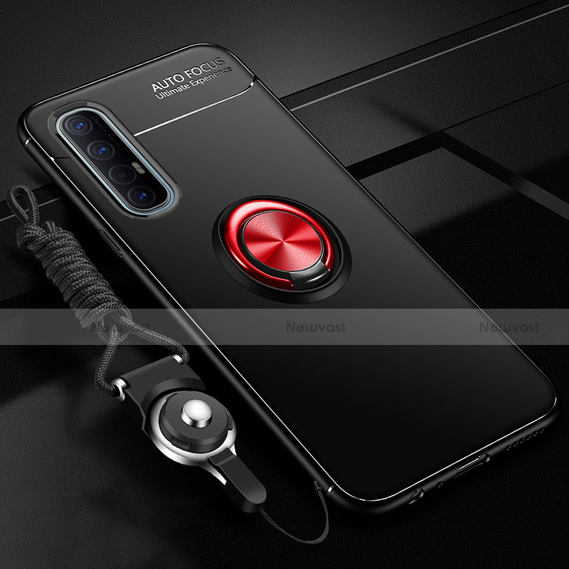 Ultra-thin Silicone Gel Soft Case Cover with Magnetic Finger Ring Stand A02 for Oppo Find X2 Neo Red and Black