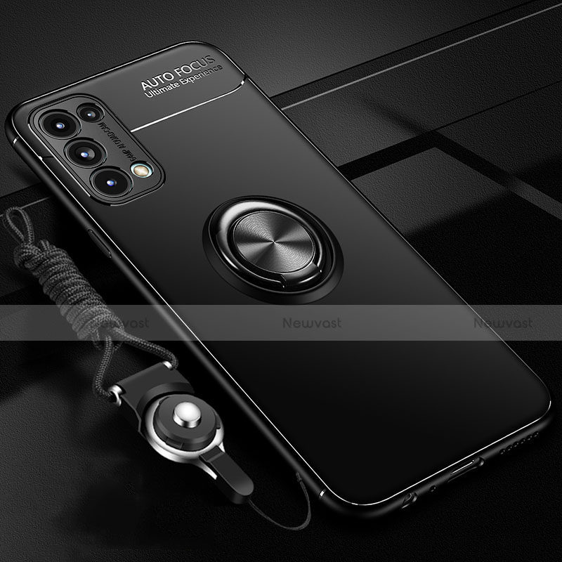 Ultra-thin Silicone Gel Soft Case Cover with Magnetic Finger Ring Stand A02 for Oppo Find X3 Lite 5G Black
