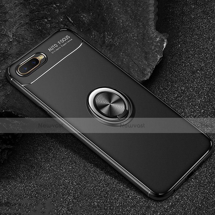 Ultra-thin Silicone Gel Soft Case Cover with Magnetic Finger Ring Stand A02 for Oppo K1 Black
