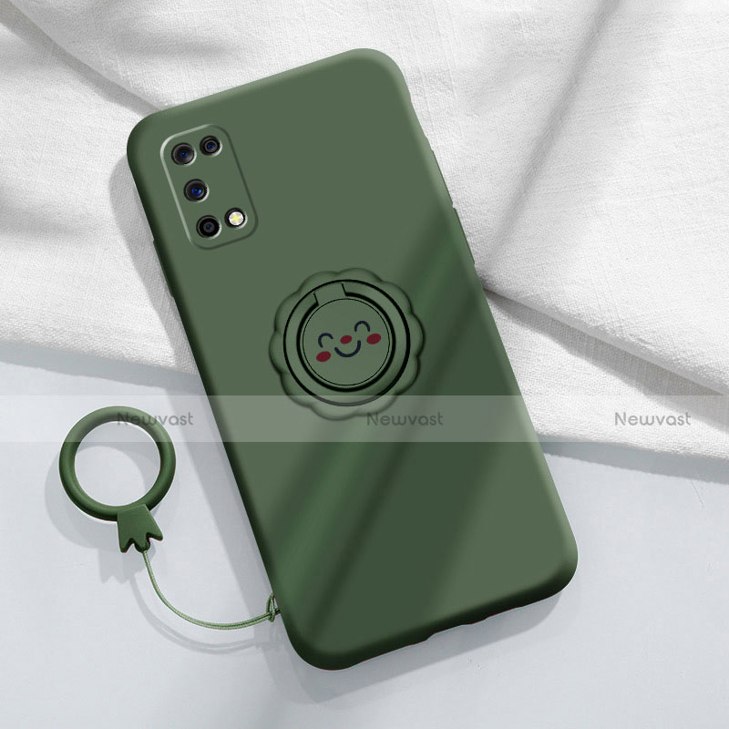 Ultra-thin Silicone Gel Soft Case Cover with Magnetic Finger Ring Stand A02 for Oppo K7x 5G Midnight Green