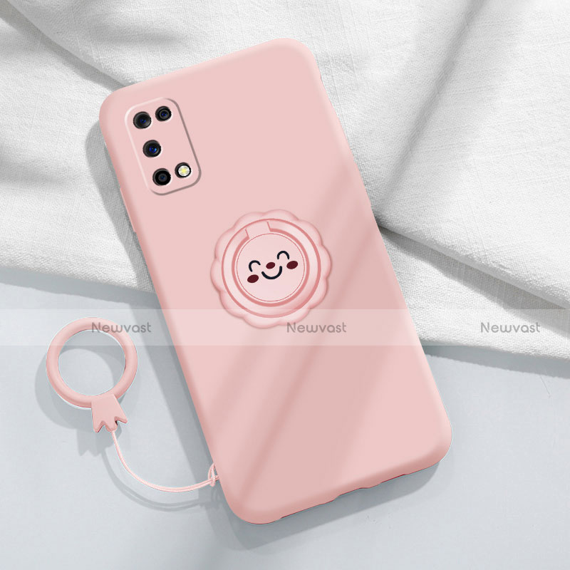 Ultra-thin Silicone Gel Soft Case Cover with Magnetic Finger Ring Stand A02 for Oppo K7x 5G Pink