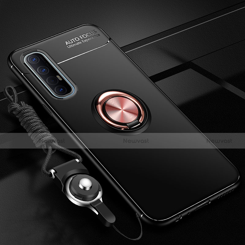 Ultra-thin Silicone Gel Soft Case Cover with Magnetic Finger Ring Stand A02 for Oppo Reno3 Pro