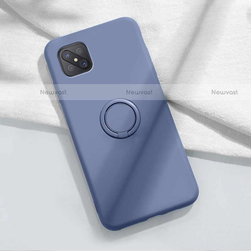 Ultra-thin Silicone Gel Soft Case Cover with Magnetic Finger Ring Stand A02 for Oppo Reno4 Z 5G Blue