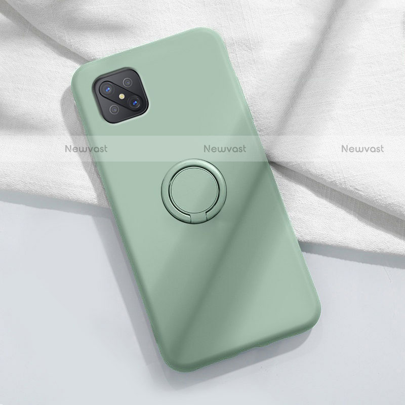 Ultra-thin Silicone Gel Soft Case Cover with Magnetic Finger Ring Stand A02 for Oppo Reno4 Z 5G Cyan