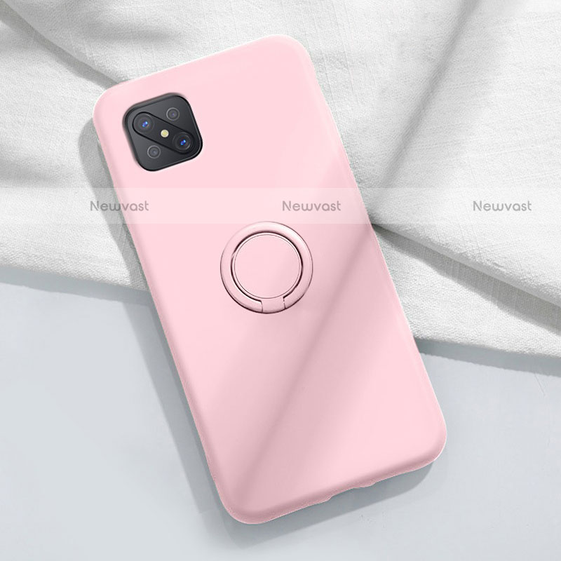 Ultra-thin Silicone Gel Soft Case Cover with Magnetic Finger Ring Stand A02 for Oppo Reno4 Z 5G Pink