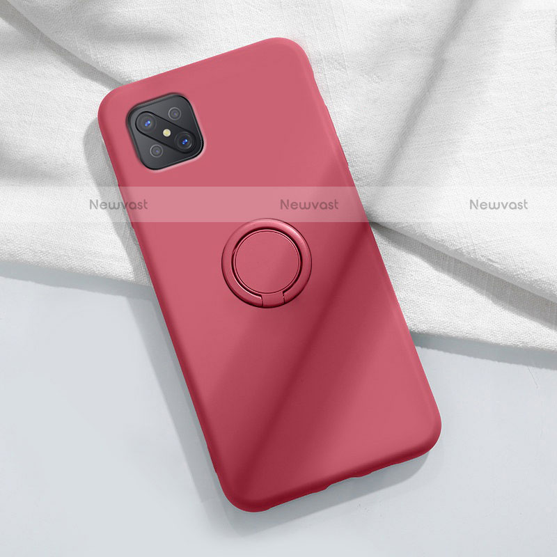 Ultra-thin Silicone Gel Soft Case Cover with Magnetic Finger Ring Stand A02 for Oppo Reno4 Z 5G Red Wine