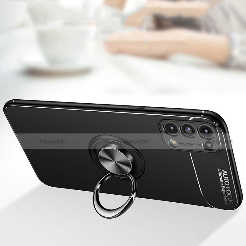 Ultra-thin Silicone Gel Soft Case Cover with Magnetic Finger Ring Stand A02 for Oppo Reno5 5G