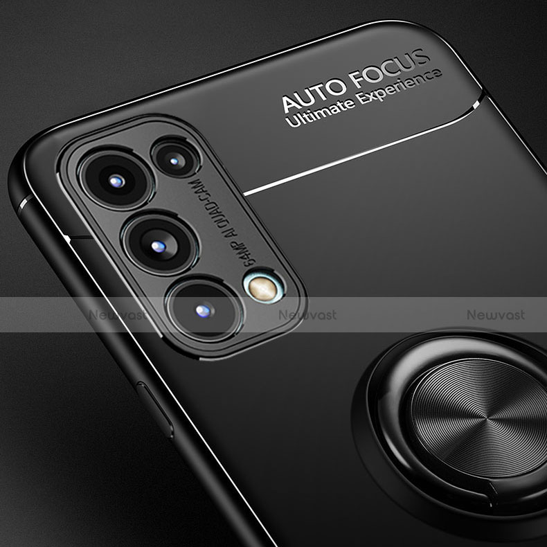 Ultra-thin Silicone Gel Soft Case Cover with Magnetic Finger Ring Stand A02 for Oppo Reno5 5G