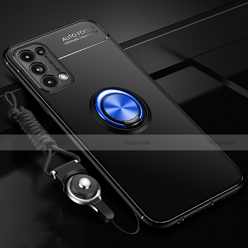 Ultra-thin Silicone Gel Soft Case Cover with Magnetic Finger Ring Stand A02 for Oppo Reno5 5G Blue and Black