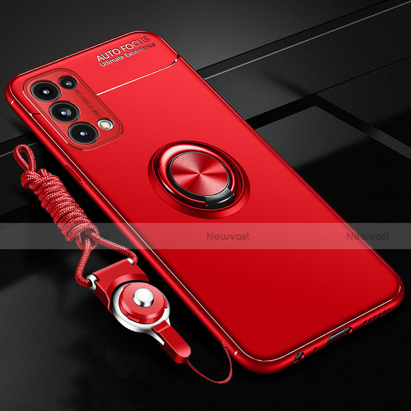 Ultra-thin Silicone Gel Soft Case Cover with Magnetic Finger Ring Stand A02 for Oppo Reno5 5G Red