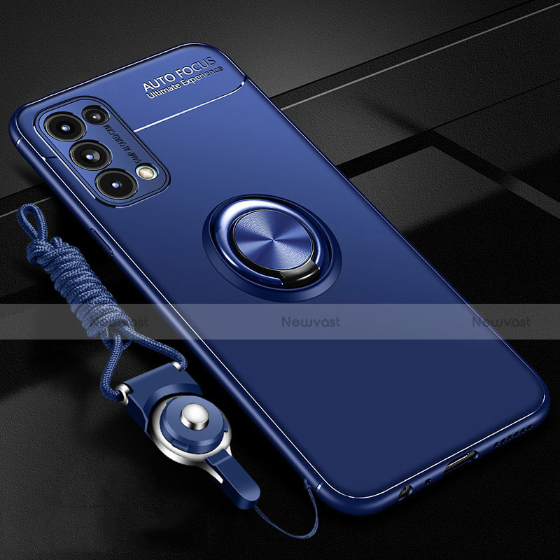Ultra-thin Silicone Gel Soft Case Cover with Magnetic Finger Ring Stand A02 for Oppo Reno5 Pro 5G Blue