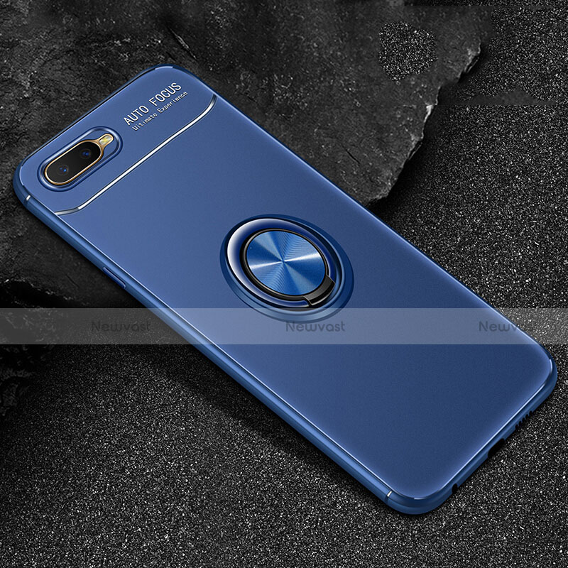 Ultra-thin Silicone Gel Soft Case Cover with Magnetic Finger Ring Stand A02 for Oppo RX17 Neo Blue