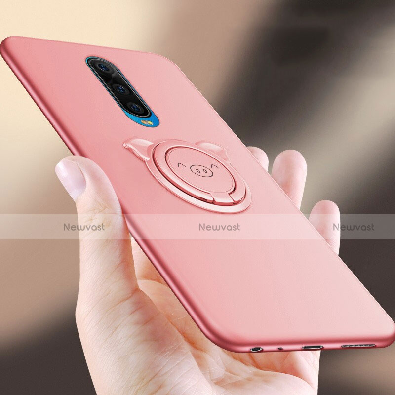 Ultra-thin Silicone Gel Soft Case Cover with Magnetic Finger Ring Stand A02 for Oppo RX17 Pro