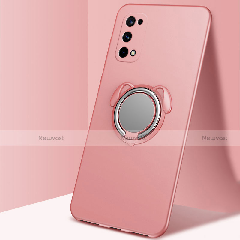 Ultra-thin Silicone Gel Soft Case Cover with Magnetic Finger Ring Stand A02 for Realme Q2 Pro 5G Rose Gold