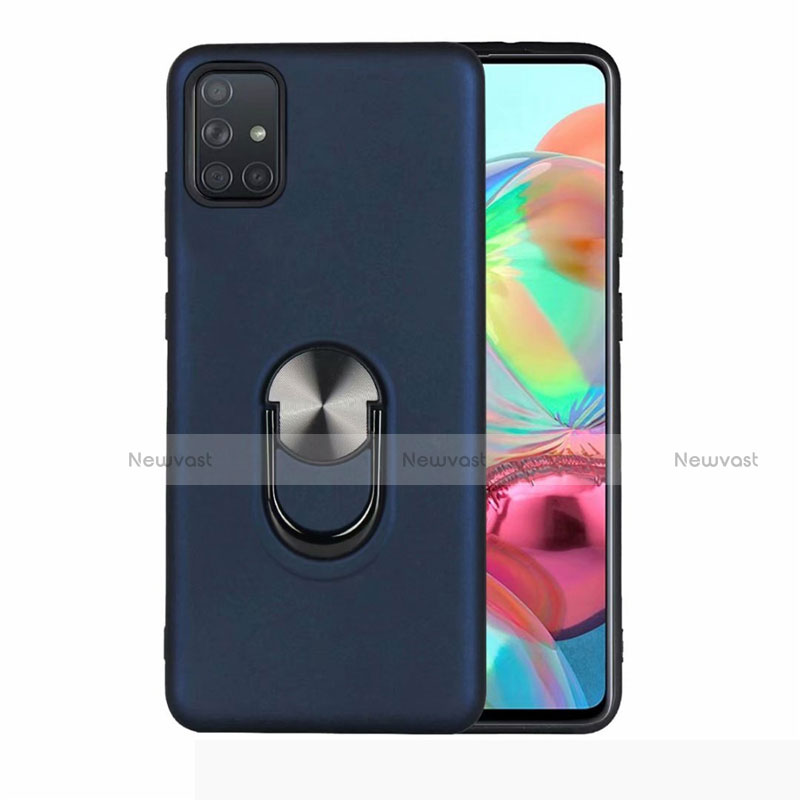 Ultra-thin Silicone Gel Soft Case Cover with Magnetic Finger Ring Stand A02 for Samsung Galaxy A51 5G Blue