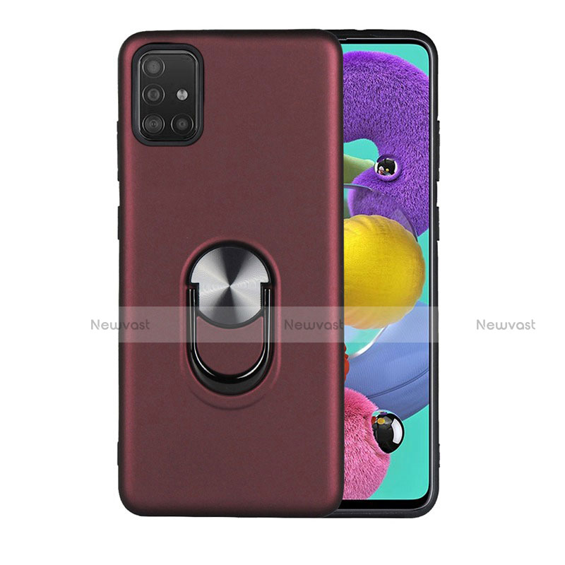 Ultra-thin Silicone Gel Soft Case Cover with Magnetic Finger Ring Stand A02 for Samsung Galaxy A71 5G Red Wine