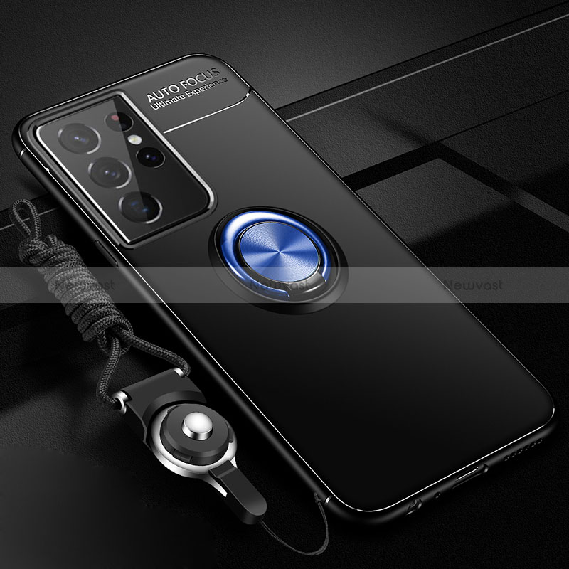 Ultra-thin Silicone Gel Soft Case Cover with Magnetic Finger Ring Stand A02 for Samsung Galaxy S24 Ultra 5G