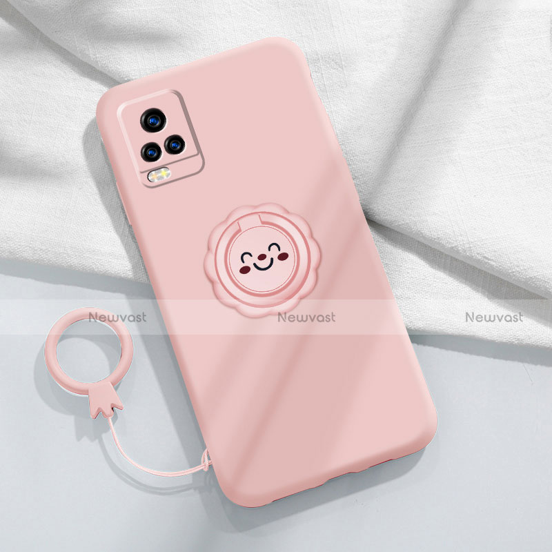 Ultra-thin Silicone Gel Soft Case Cover with Magnetic Finger Ring Stand A02 for Vivo V20 Pro 5G