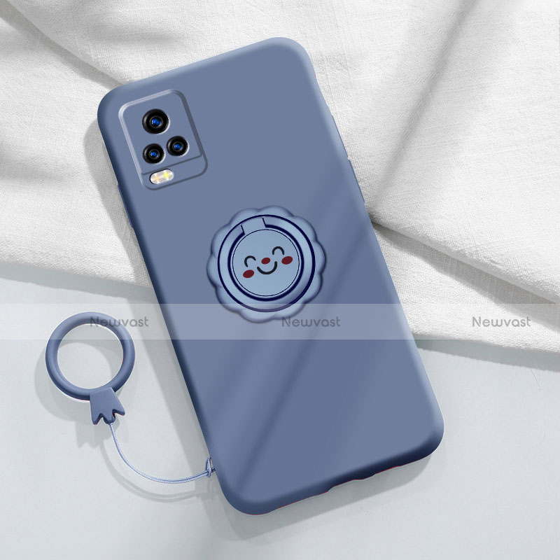 Ultra-thin Silicone Gel Soft Case Cover with Magnetic Finger Ring Stand A02 for Vivo V20 Pro 5G