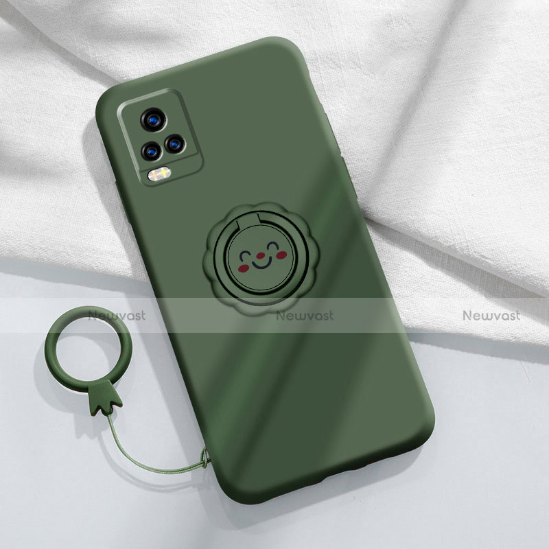 Ultra-thin Silicone Gel Soft Case Cover with Magnetic Finger Ring Stand A02 for Vivo V20 Pro 5G