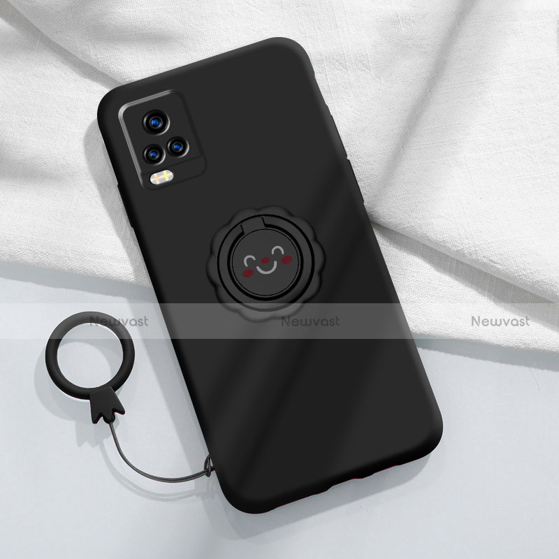 Ultra-thin Silicone Gel Soft Case Cover with Magnetic Finger Ring Stand A02 for Vivo V20 Pro 5G