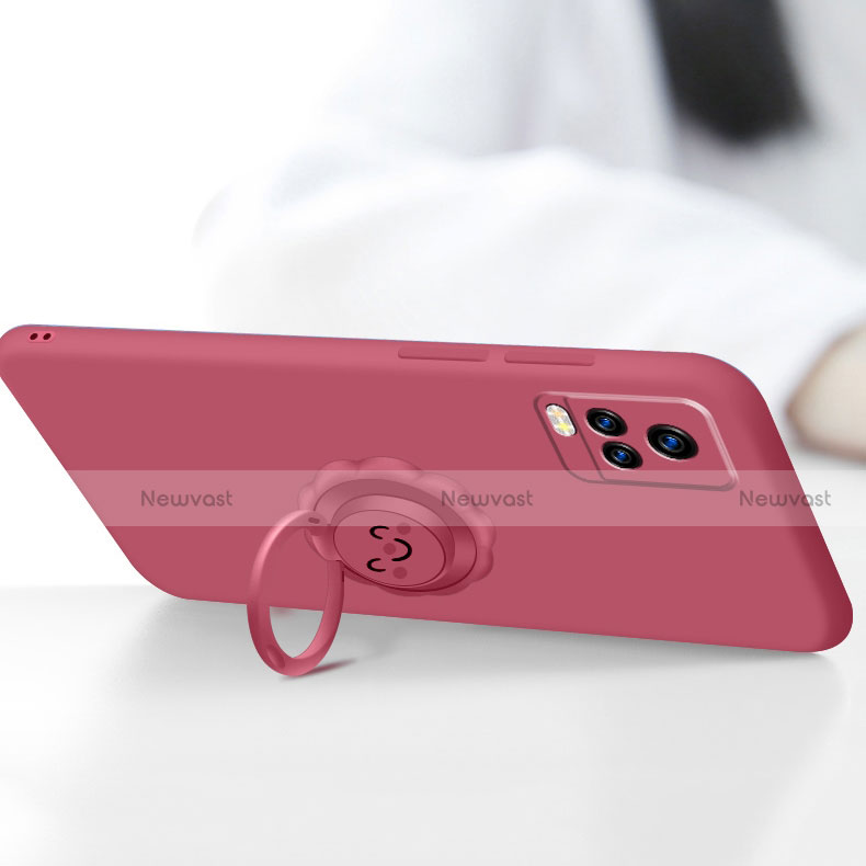 Ultra-thin Silicone Gel Soft Case Cover with Magnetic Finger Ring Stand A02 for Vivo V20 Pro 5G