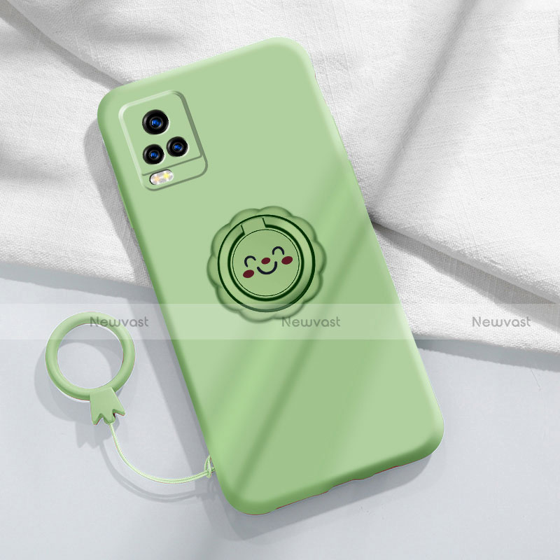 Ultra-thin Silicone Gel Soft Case Cover with Magnetic Finger Ring Stand A02 for Vivo V20 Pro 5G Matcha Green