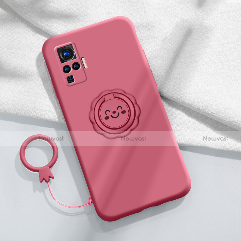Ultra-thin Silicone Gel Soft Case Cover with Magnetic Finger Ring Stand A02 for Vivo X51 5G Red Wine