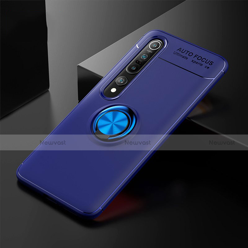 Ultra-thin Silicone Gel Soft Case Cover with Magnetic Finger Ring Stand A02 for Xiaomi Mi 10 Pro Blue
