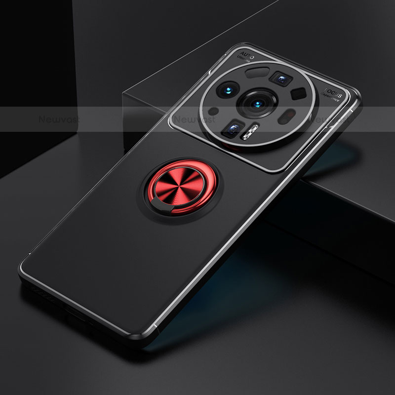 Ultra-thin Silicone Gel Soft Case Cover with Magnetic Finger Ring Stand A02 for Xiaomi Mi 12S Ultra 5G Red and Black
