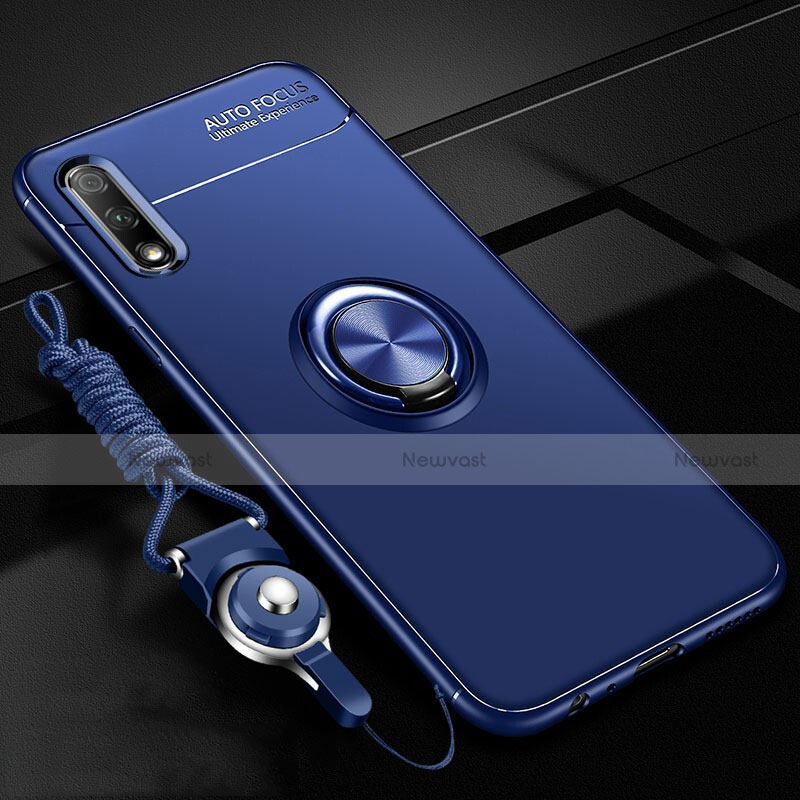 Ultra-thin Silicone Gel Soft Case Cover with Magnetic Finger Ring Stand A03 for Huawei Honor 9X Blue
