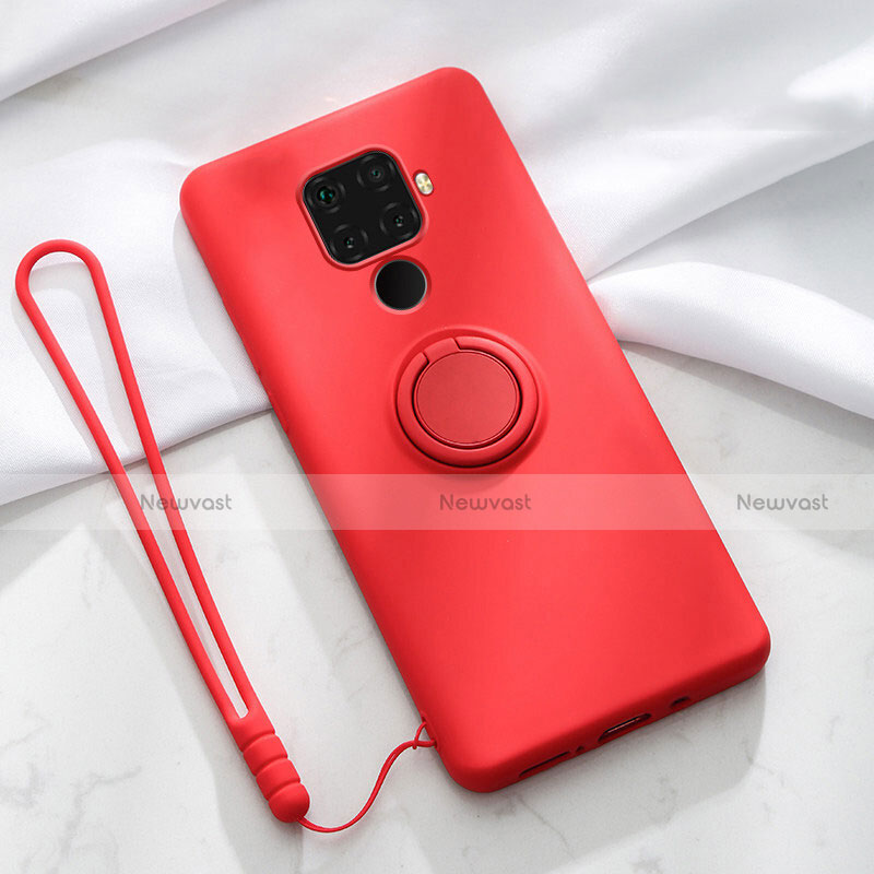 Ultra-thin Silicone Gel Soft Case Cover with Magnetic Finger Ring Stand A03 for Huawei Mate 30 Lite Red