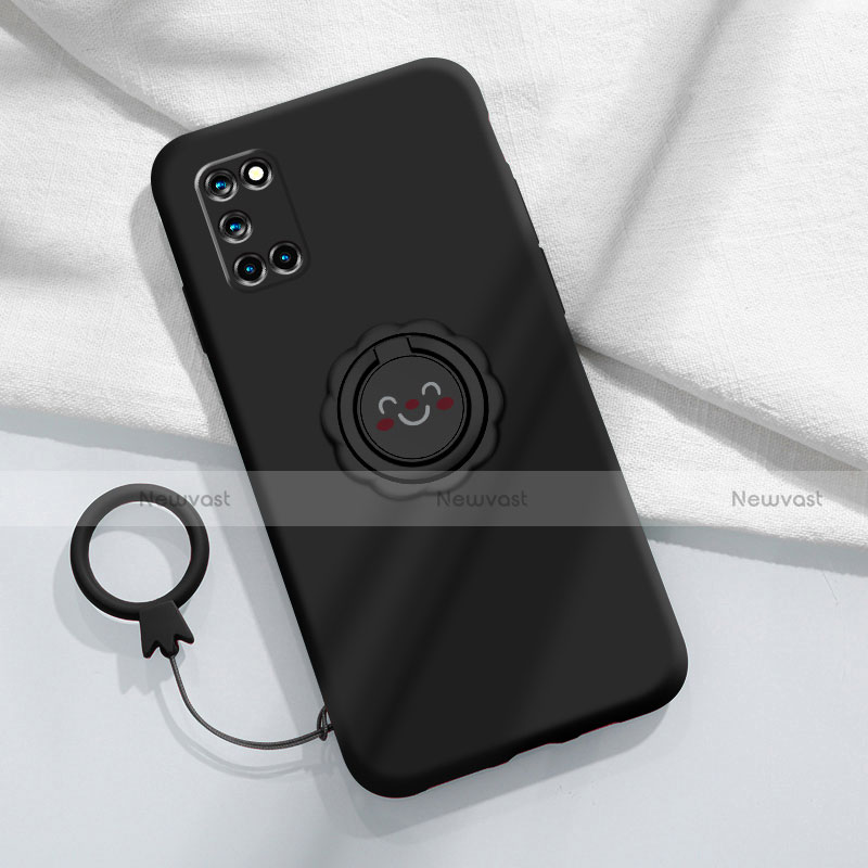 Ultra-thin Silicone Gel Soft Case Cover with Magnetic Finger Ring Stand A03 for Oppo A72 Black