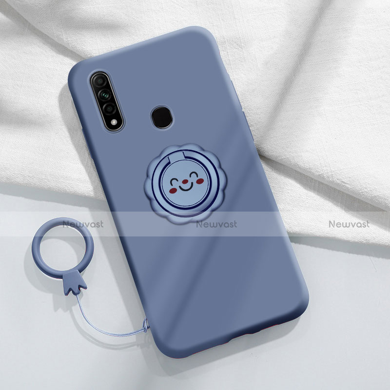 Ultra-thin Silicone Gel Soft Case Cover with Magnetic Finger Ring Stand A03 for Oppo A8 Gray