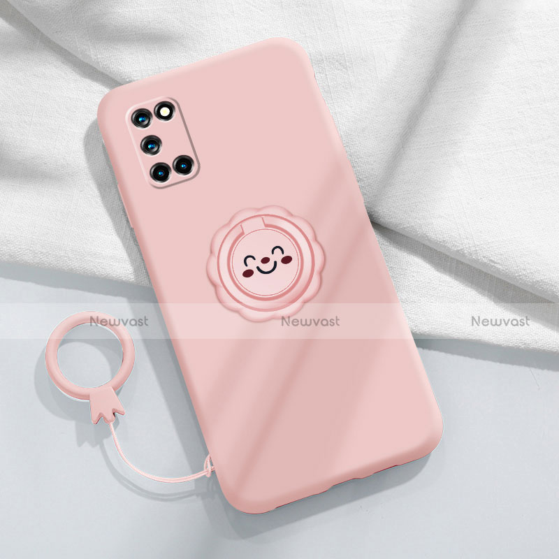 Ultra-thin Silicone Gel Soft Case Cover with Magnetic Finger Ring Stand A03 for Oppo A92 Pink