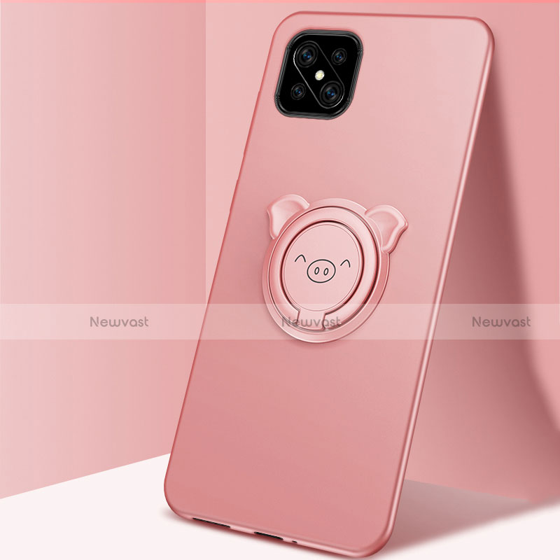 Ultra-thin Silicone Gel Soft Case Cover with Magnetic Finger Ring Stand A03 for Oppo A92s 5G Rose Gold