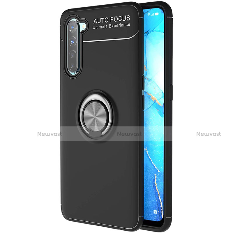 Ultra-thin Silicone Gel Soft Case Cover with Magnetic Finger Ring Stand A03 for Oppo Find X2 Lite Black