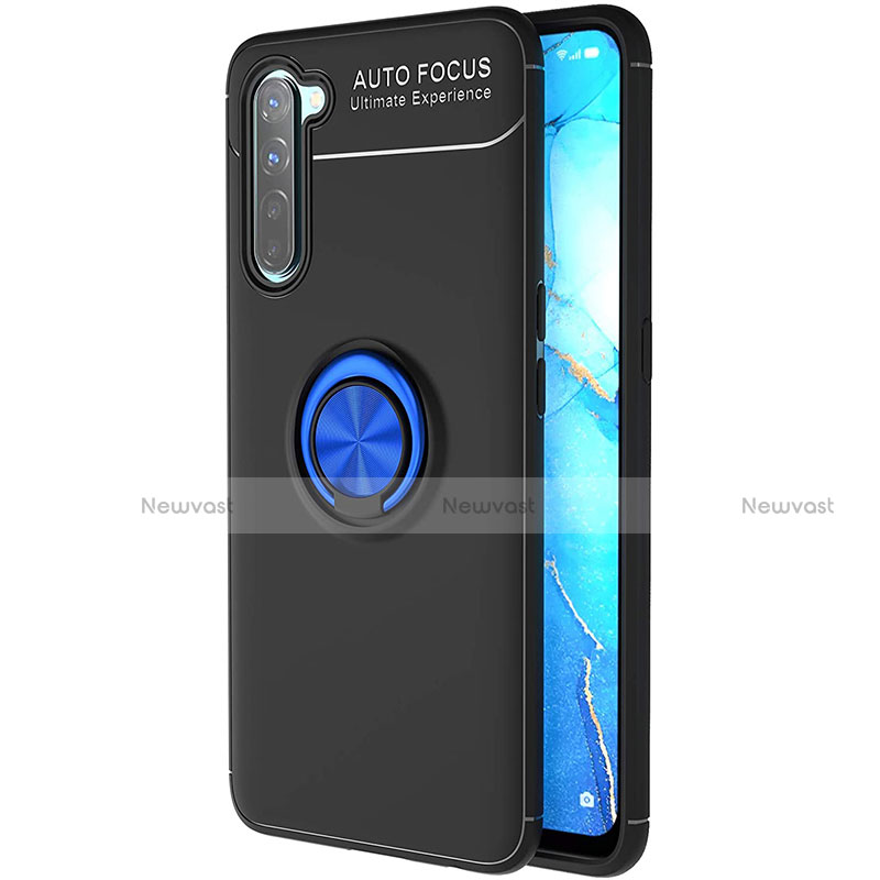 Ultra-thin Silicone Gel Soft Case Cover with Magnetic Finger Ring Stand A03 for Oppo Find X2 Lite Blue and Black