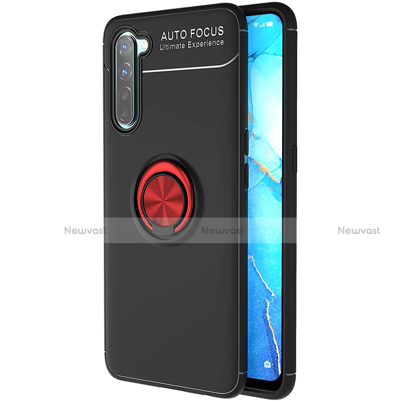 Ultra-thin Silicone Gel Soft Case Cover with Magnetic Finger Ring Stand A03 for Oppo Find X2 Lite Red and Black