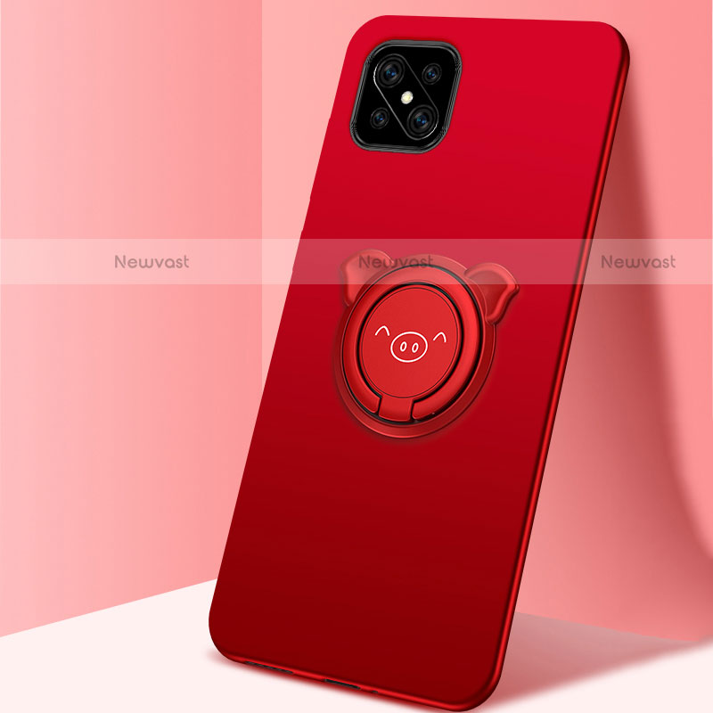 Ultra-thin Silicone Gel Soft Case Cover with Magnetic Finger Ring Stand A03 for Oppo Reno4 Z 5G Red