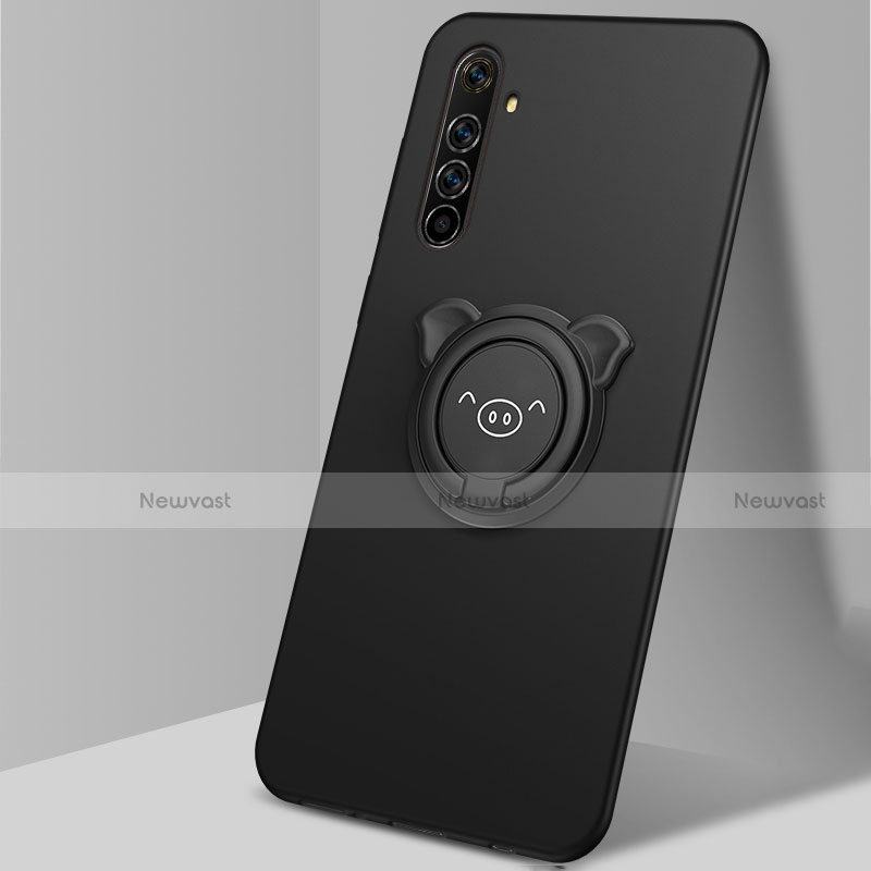Ultra-thin Silicone Gel Soft Case Cover with Magnetic Finger Ring Stand A03 for Realme X50 Pro 5G Black