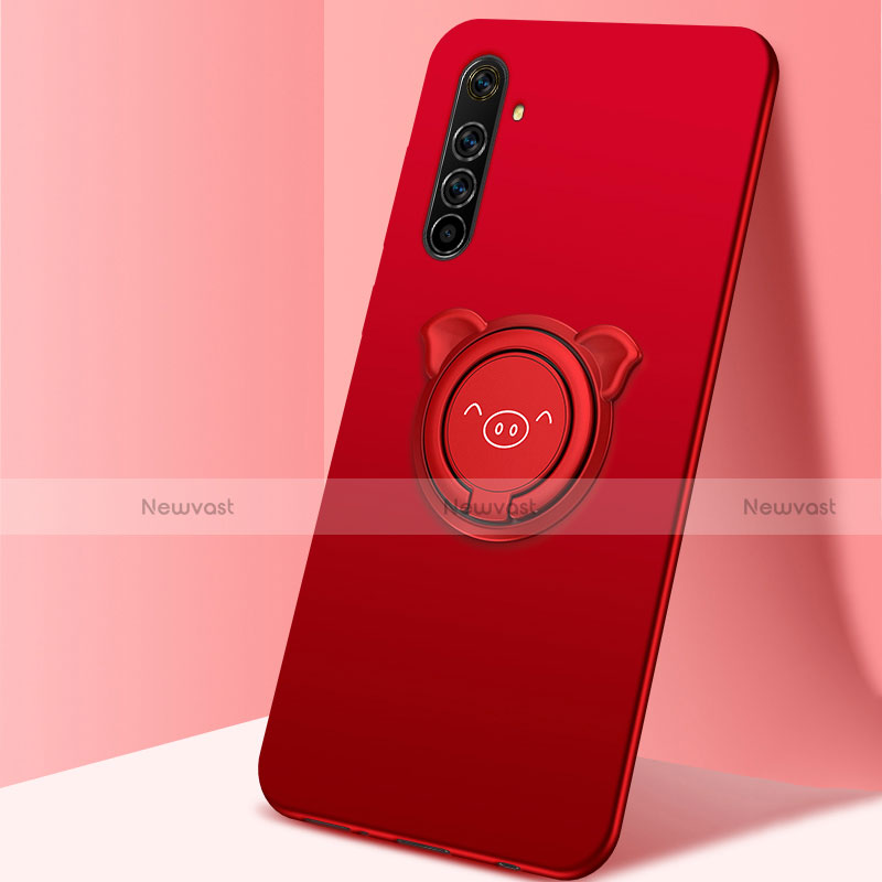 Ultra-thin Silicone Gel Soft Case Cover with Magnetic Finger Ring Stand A03 for Realme X50 Pro 5G Red