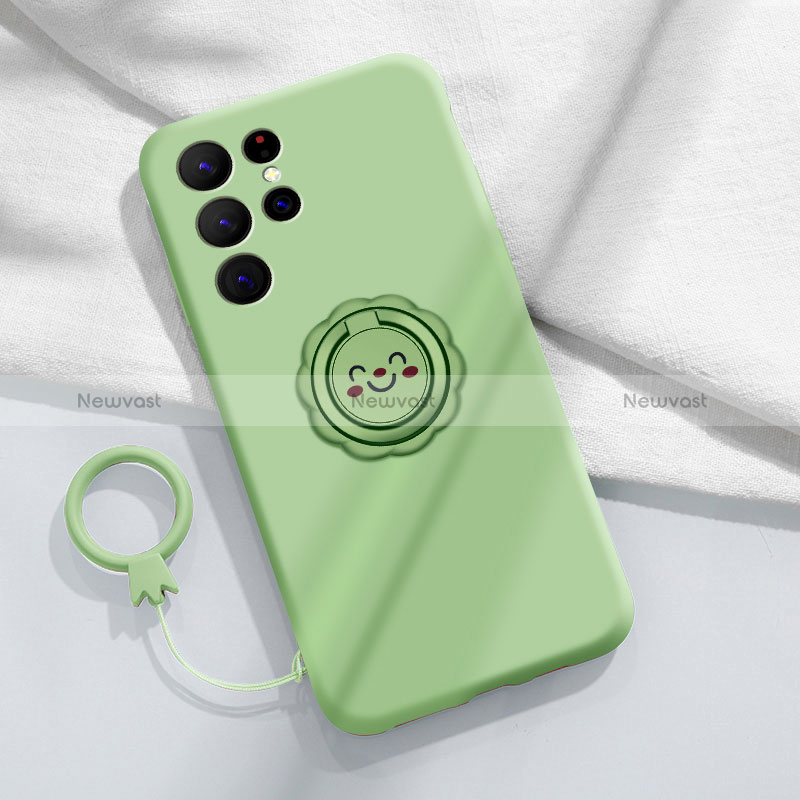 Ultra-thin Silicone Gel Soft Case Cover with Magnetic Finger Ring Stand A03 for Samsung Galaxy S24 Ultra 5G