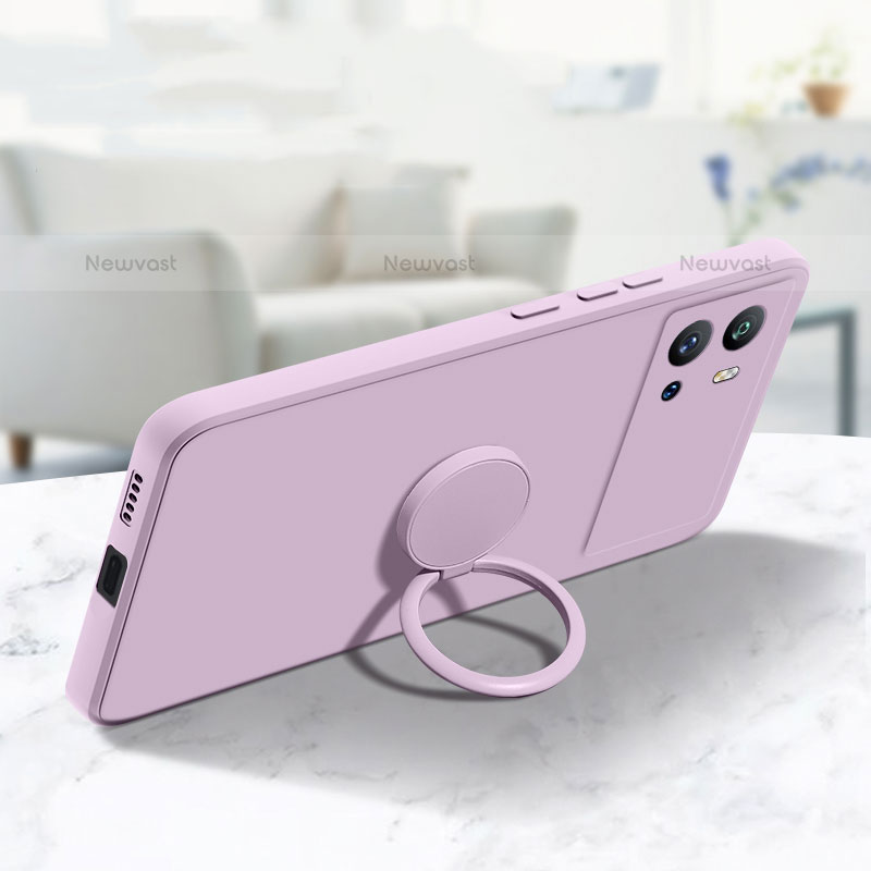 Ultra-thin Silicone Gel Soft Case Cover with Magnetic Finger Ring Stand A03 for Vivo iQOO 9 Pro 5G