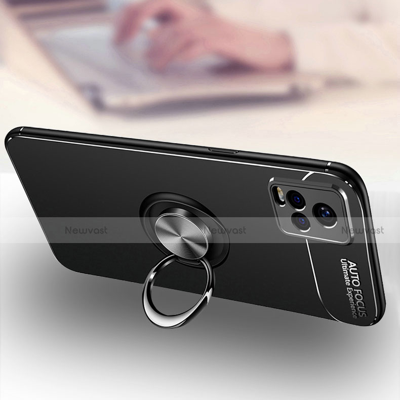 Ultra-thin Silicone Gel Soft Case Cover with Magnetic Finger Ring Stand A03 for Vivo V20 Pro 5G