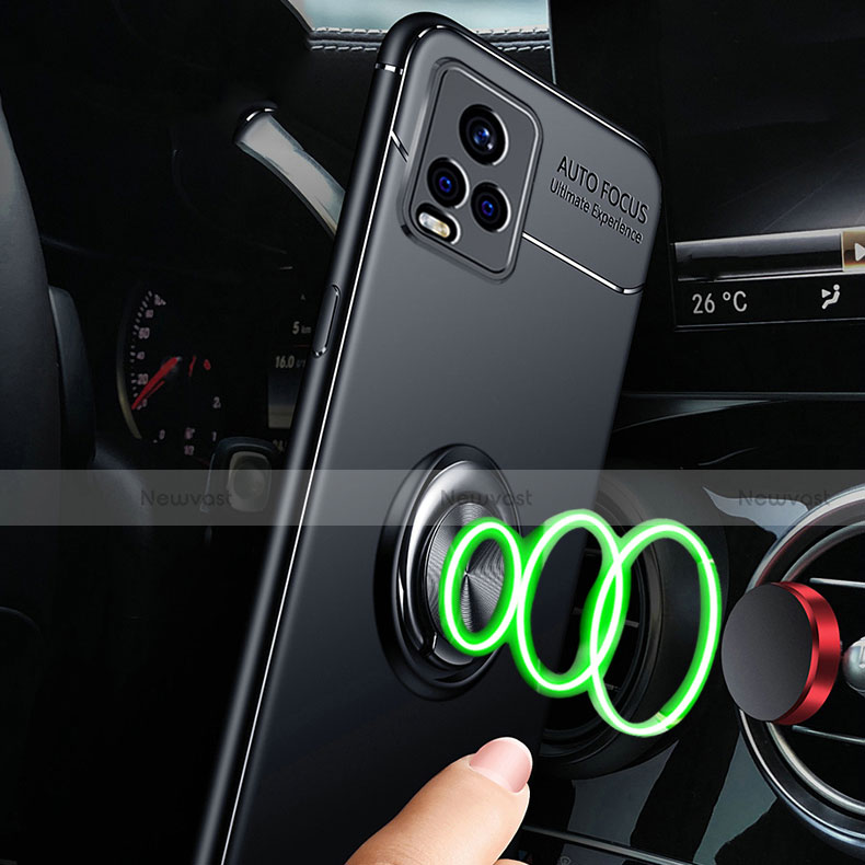 Ultra-thin Silicone Gel Soft Case Cover with Magnetic Finger Ring Stand A03 for Vivo V20 Pro 5G