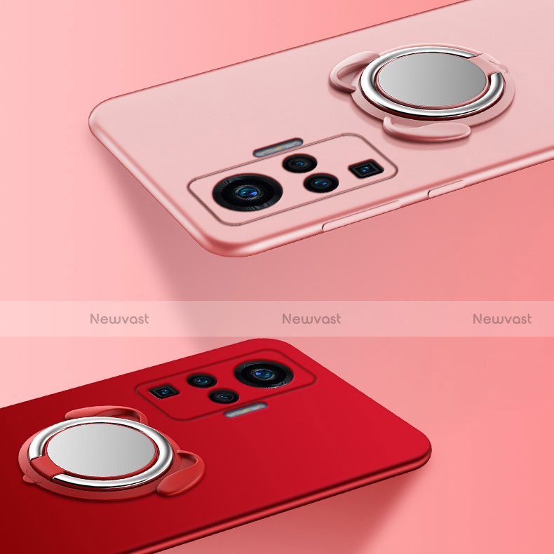 Ultra-thin Silicone Gel Soft Case Cover with Magnetic Finger Ring Stand A03 for Vivo X50 Pro 5G