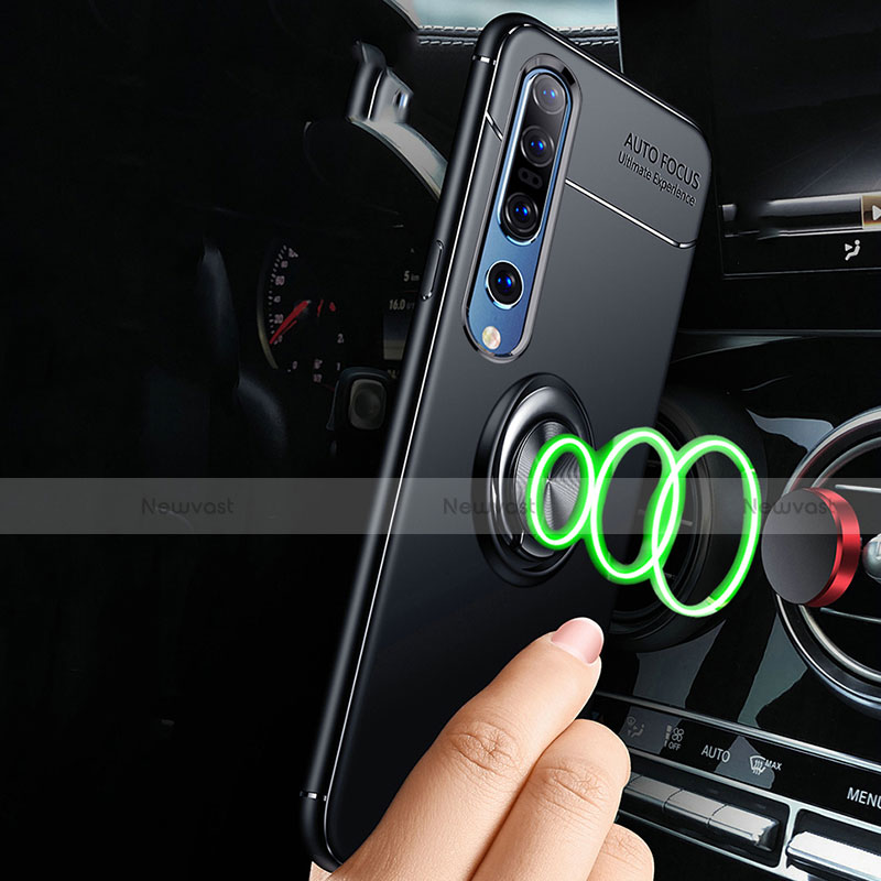 Ultra-thin Silicone Gel Soft Case Cover with Magnetic Finger Ring Stand A03 for Xiaomi Mi 10 Pro